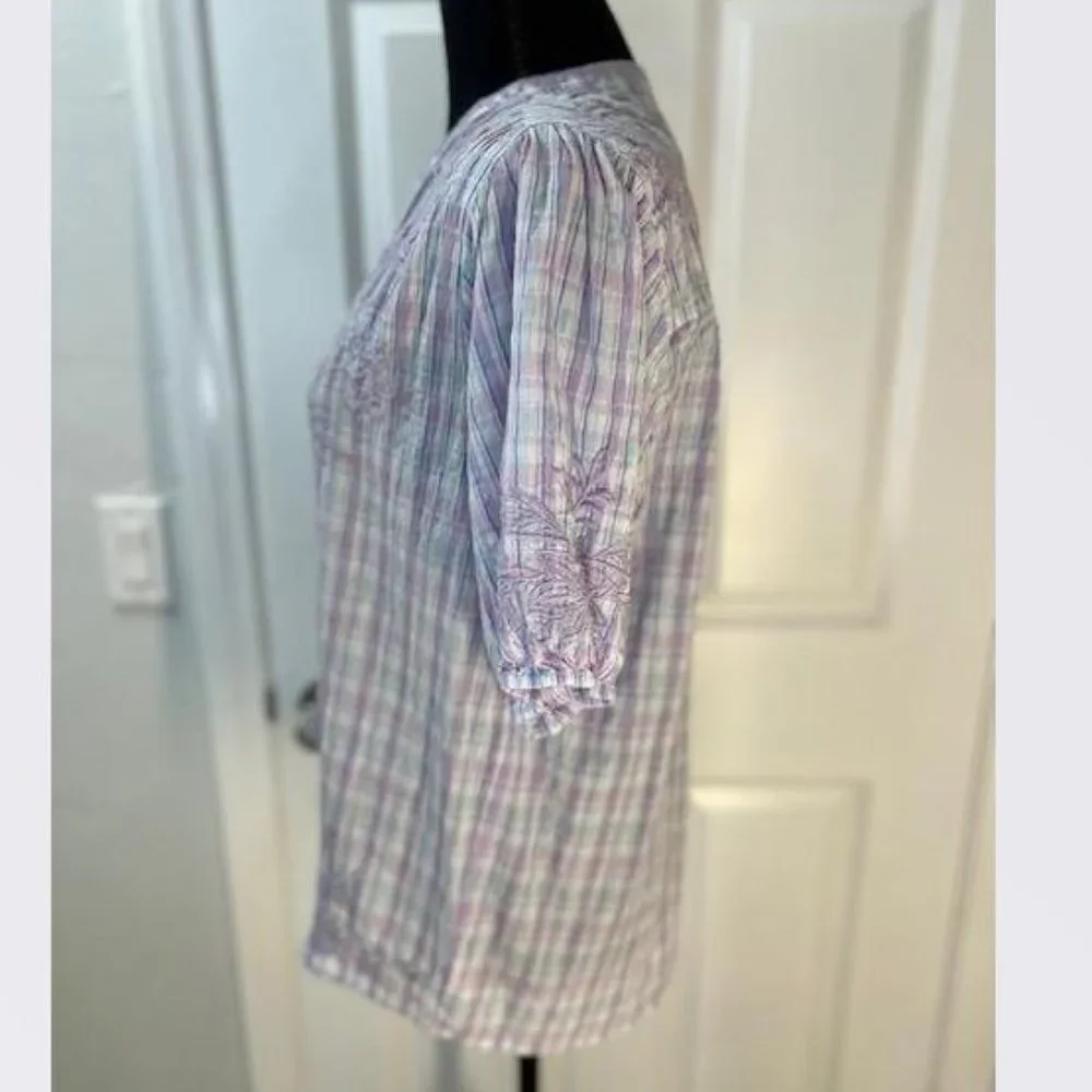 Johnny Was Malo Puff Sleeve Embroidered Butterfly Blouse - Size Small - NWT